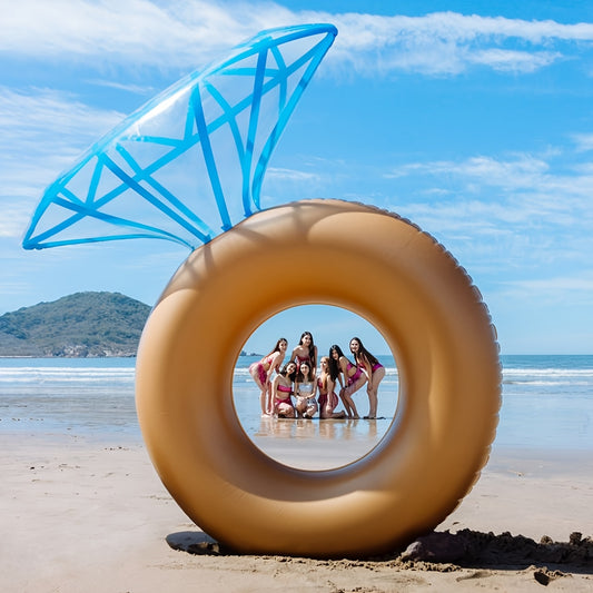One PVC Swimming Ring, Inflatable Diamond Swim Float with Backrest Lounge Chair, Floating Bed Beach Pool Circle