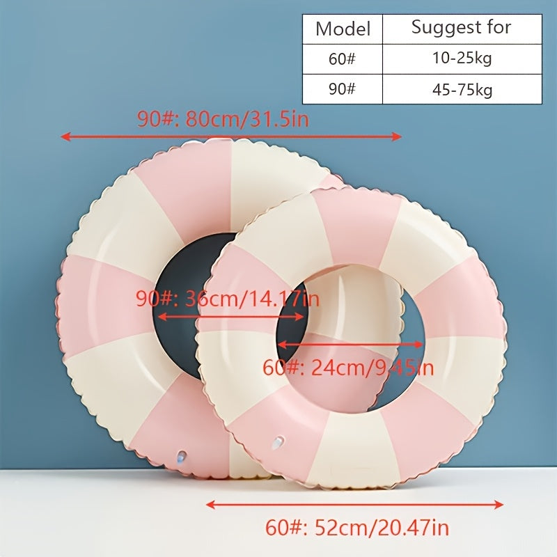 2pcs Durable Thick Swimming Rings for Adults & Family - Vintage Striped Pool Floats, Blue & Pink, Family Pool & Beach Party Essentials, Swimming Pool Accessories, Adult Water Fun, Playful Design, Comfortable Floatation