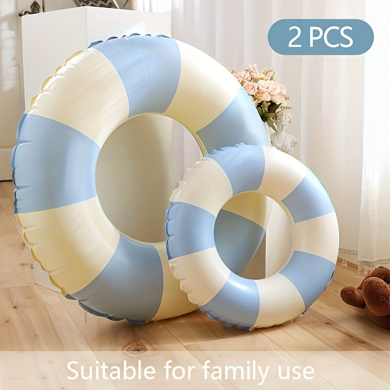 2pcs Durable Thick Swimming Rings for Adults & Family - Vintage Striped Pool Floats, Blue & Pink, Family Pool & Beach Party Essentials, Swimming Pool Accessories, Adult Water Fun, Playful Design, Comfortable Floatation