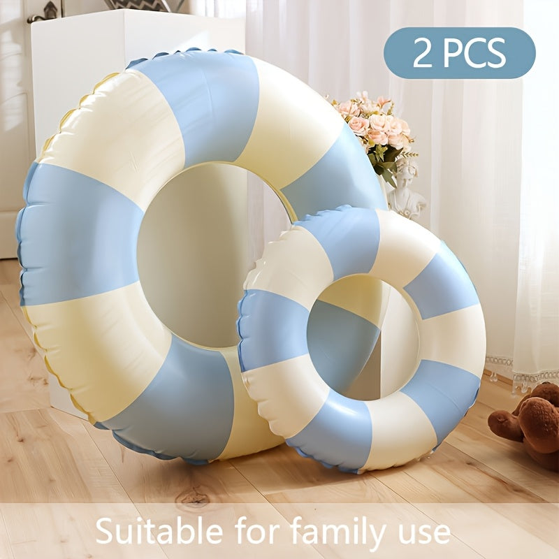 2pcs Durable Thick Swimming Rings for Adults & Family - Vintage Striped Pool Floats, Blue & Pink, Family Pool & Beach Party Essentials, Swimming Pool Accessories, Adult Water Fun, Playful Design, Comfortable Floatation