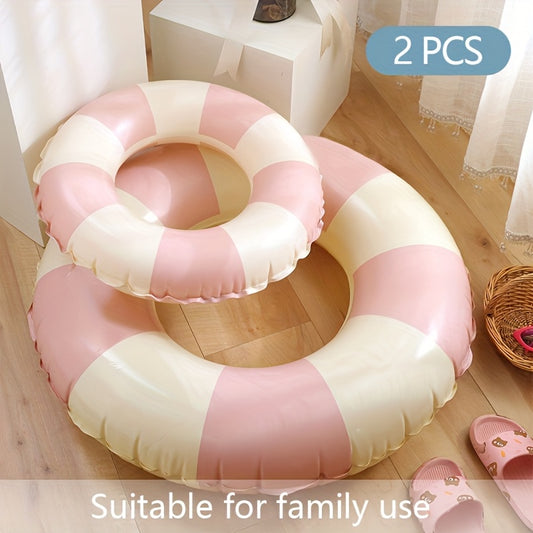 2pcs Durable Thick Swimming Rings for Adults & Family - Vintage Striped Pool Floats, Blue & Pink, Family Pool & Beach Party Essentials, Swimming Pool Accessories, Adult Water Fun, Playful Design, Comfortable Floatation